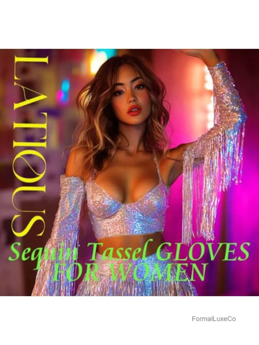 Satin Sequin Tassels Fingerless Gloves Long Opera Prom Gloves Accessory